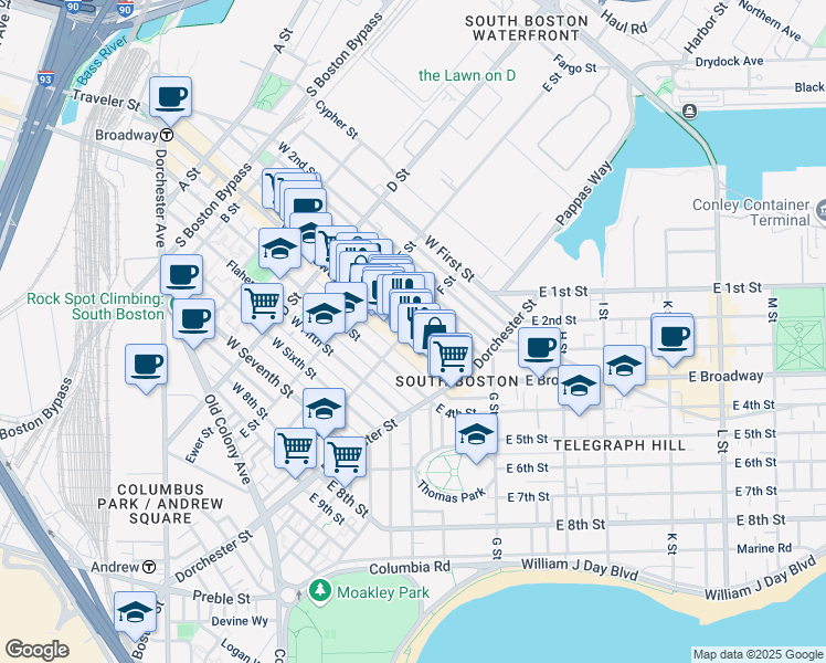 map of restaurants, bars, coffee shops, grocery stores, and more near in Boston