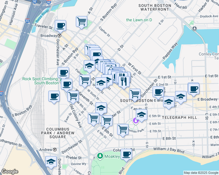 map of restaurants, bars, coffee shops, grocery stores, and more near in Boston