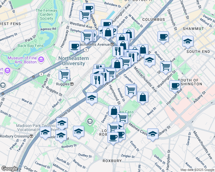 map of restaurants, bars, coffee shops, grocery stores, and more near in Boston