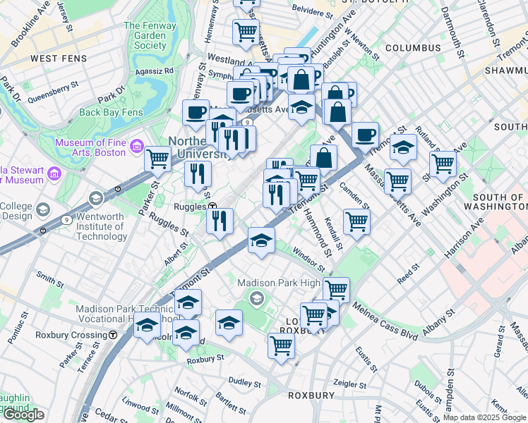 map of restaurants, bars, coffee shops, grocery stores, and more near in Boston