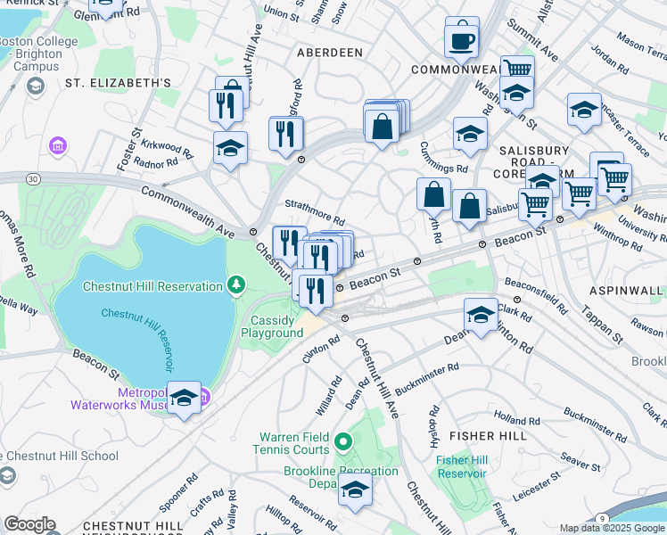 map of restaurants, bars, coffee shops, grocery stores, and more near 104 Englewood Avenue in Boston