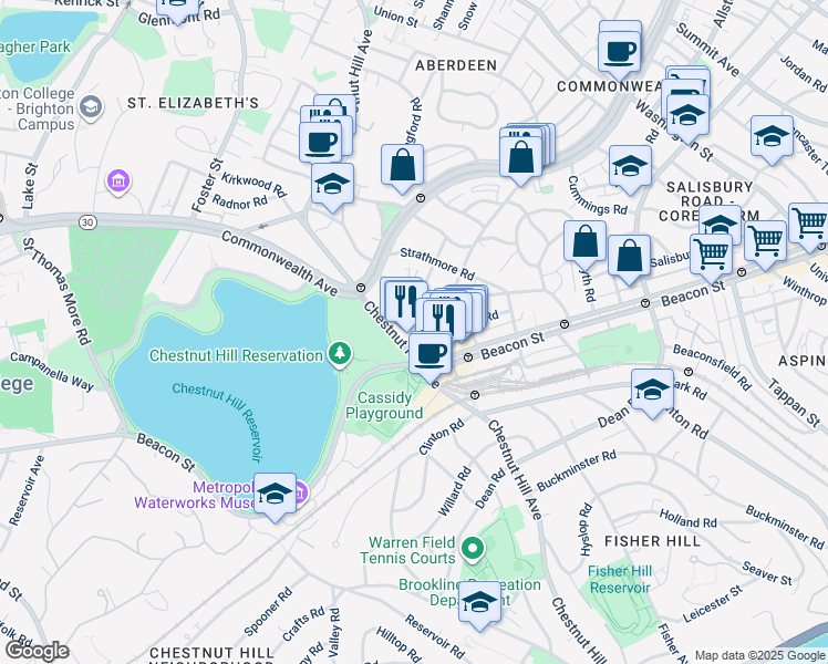 map of restaurants, bars, coffee shops, grocery stores, and more near 4 Chiswick Road in Boston