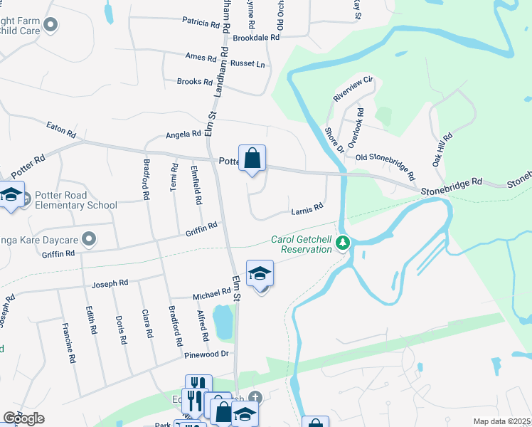map of restaurants, bars, coffee shops, grocery stores, and more near 10 Upton Road in Framingham