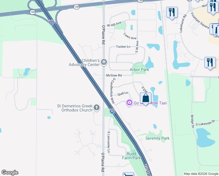 map of restaurants, bars, coffee shops, grocery stores, and more near 1234 South Candlestick Way in Waukegan