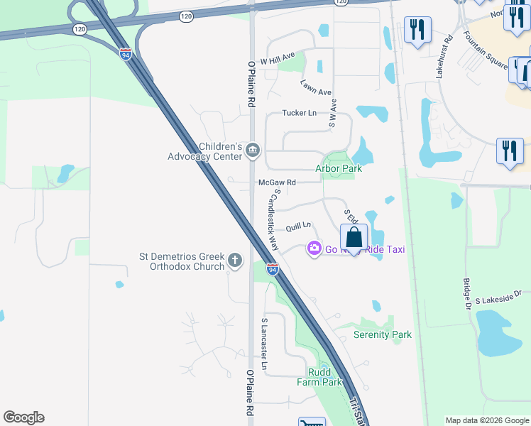 map of restaurants, bars, coffee shops, grocery stores, and more near 1234 South Candlestick Way in Waukegan