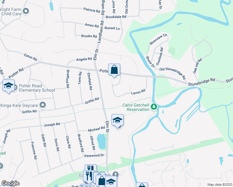 map of restaurants, bars, coffee shops, grocery stores, and more near 10 Upton Road in Framingham