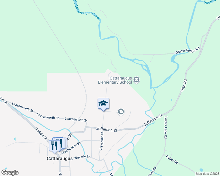 map of restaurants, bars, coffee shops, grocery stores, and more near 73 North Franklin Street in Cattaraugus