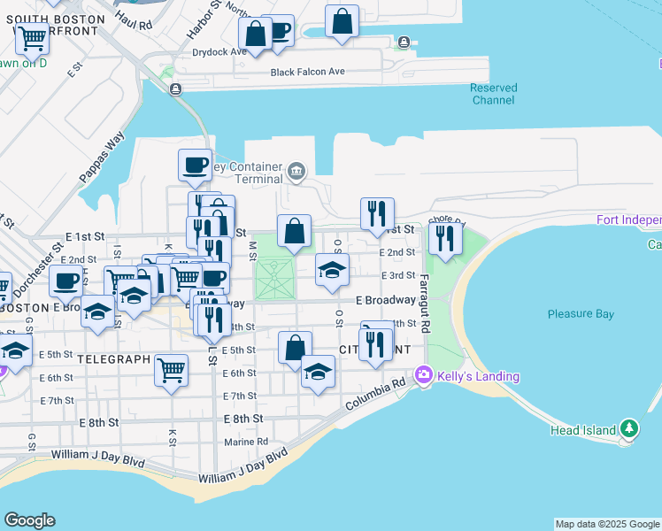 map of restaurants, bars, coffee shops, grocery stores, and more near 27 O Street in Boston