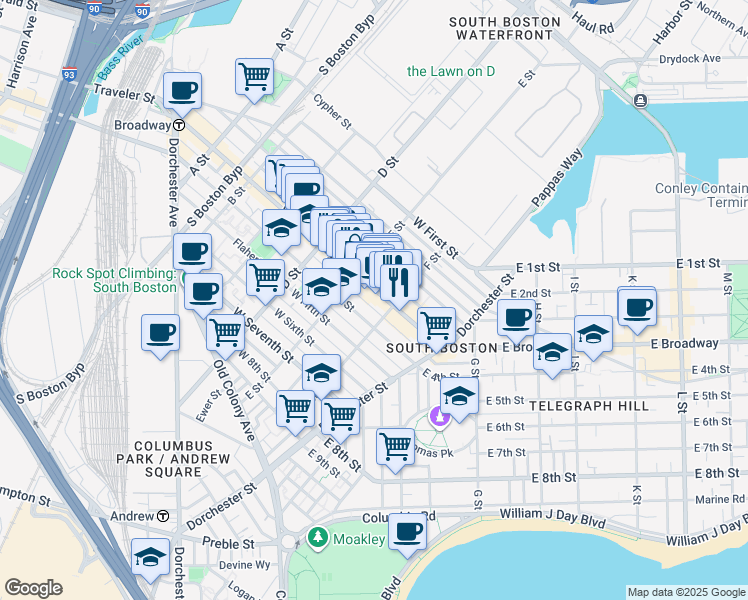 map of restaurants, bars, coffee shops, grocery stores, and more near in Boston
