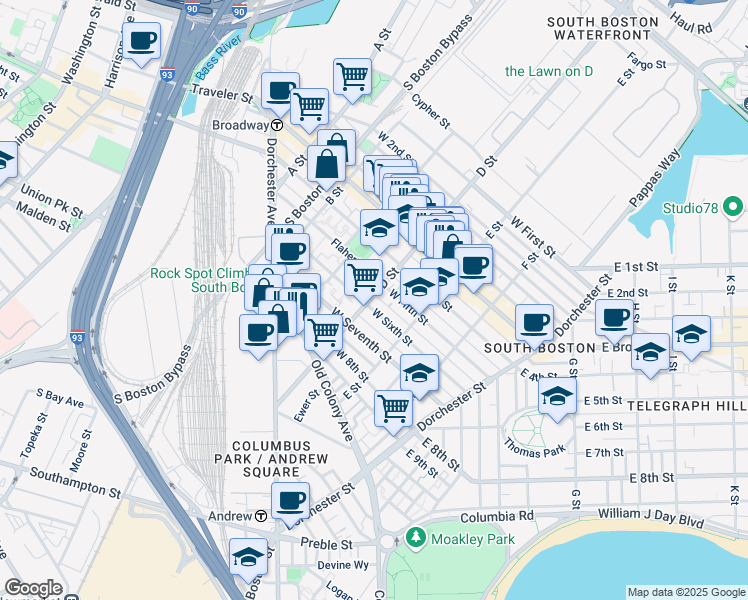 map of restaurants, bars, coffee shops, grocery stores, and more near 169 Flaherty Way in Boston