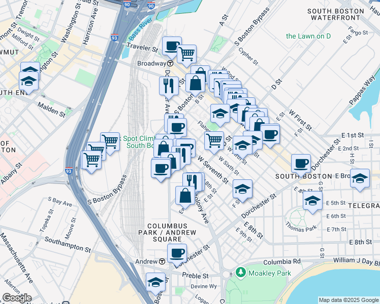 map of restaurants, bars, coffee shops, grocery stores, and more near 52 Pier 7 in Boston