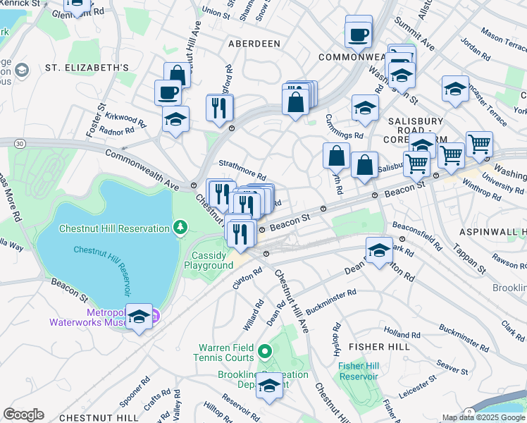 map of restaurants, bars, coffee shops, grocery stores, and more near 104 Englewood Avenue in Boston