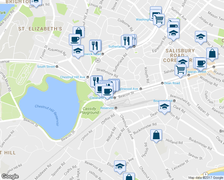 map of restaurants, bars, coffee shops, grocery stores, and more near 104 Englewood Avenue in Boston