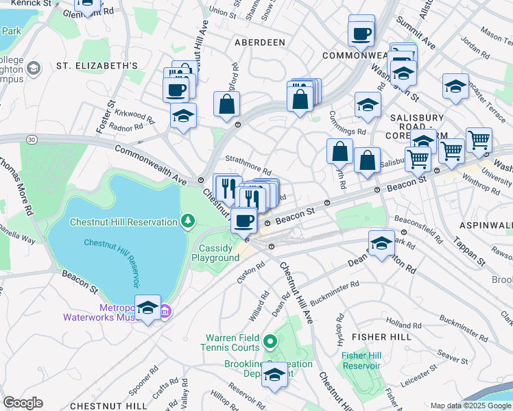 map of restaurants, bars, coffee shops, grocery stores, and more near 104 Englewood Avenue in Boston