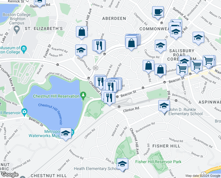 map of restaurants, bars, coffee shops, grocery stores, and more near 104 Englewood Avenue in Boston
