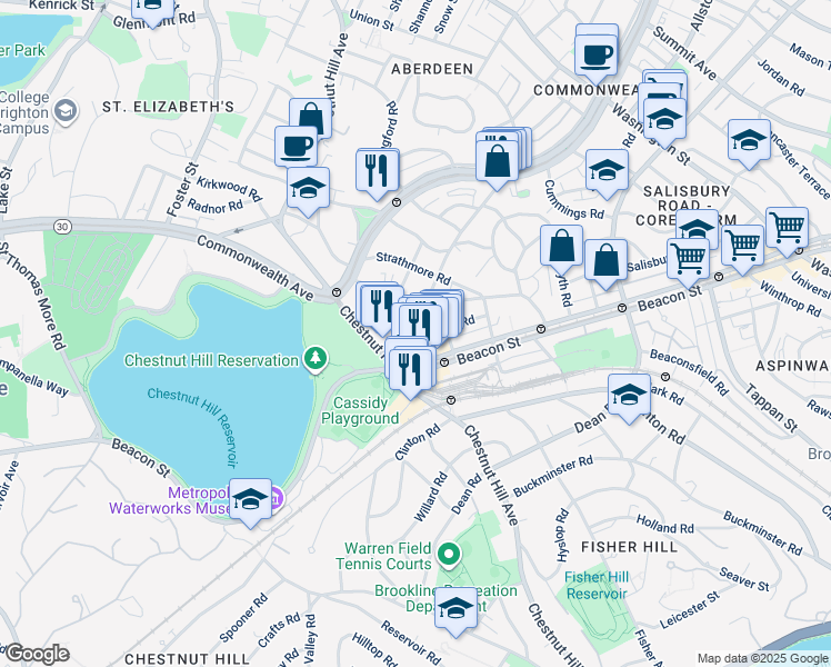 map of restaurants, bars, coffee shops, grocery stores, and more near 104 Englewood Avenue in Boston