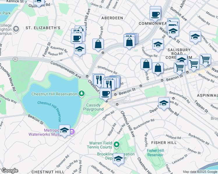 map of restaurants, bars, coffee shops, grocery stores, and more near 104 Englewood Avenue in Boston