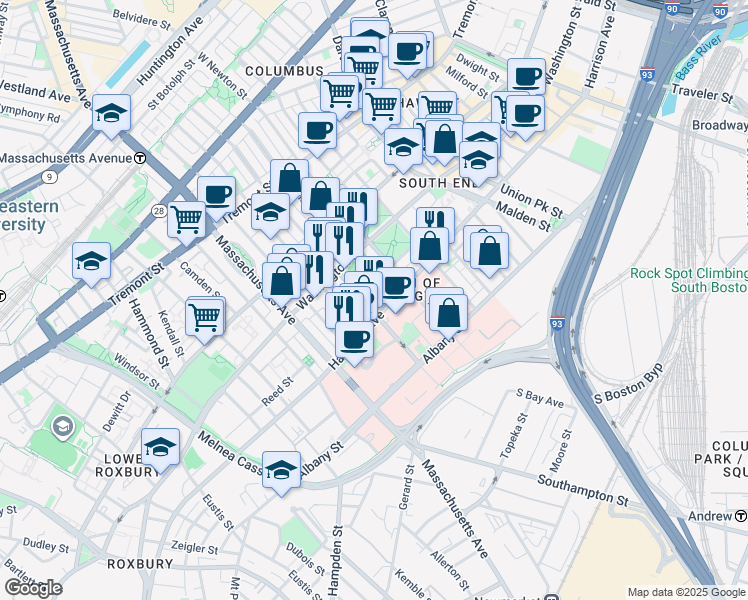 map of restaurants, bars, coffee shops, grocery stores, and more near 21 Father Francis Gilday Street in Boston