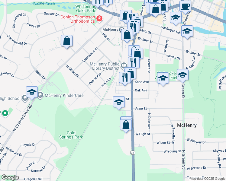 map of restaurants, bars, coffee shops, grocery stores, and more near 4021 Kane Avenue in McHenry