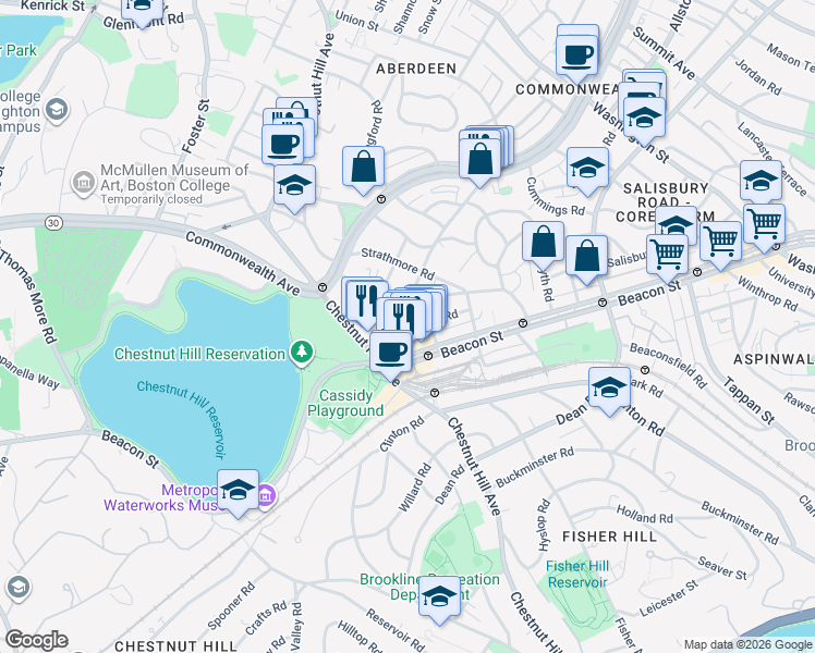 map of restaurants, bars, coffee shops, grocery stores, and more near 104 Englewood Avenue in Boston