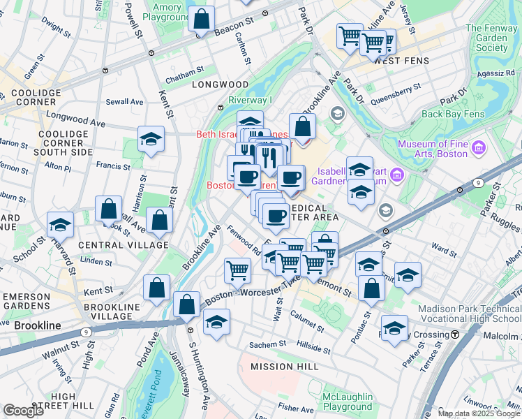 map of restaurants, bars, coffee shops, grocery stores, and more near 44 Binney Street in Boston