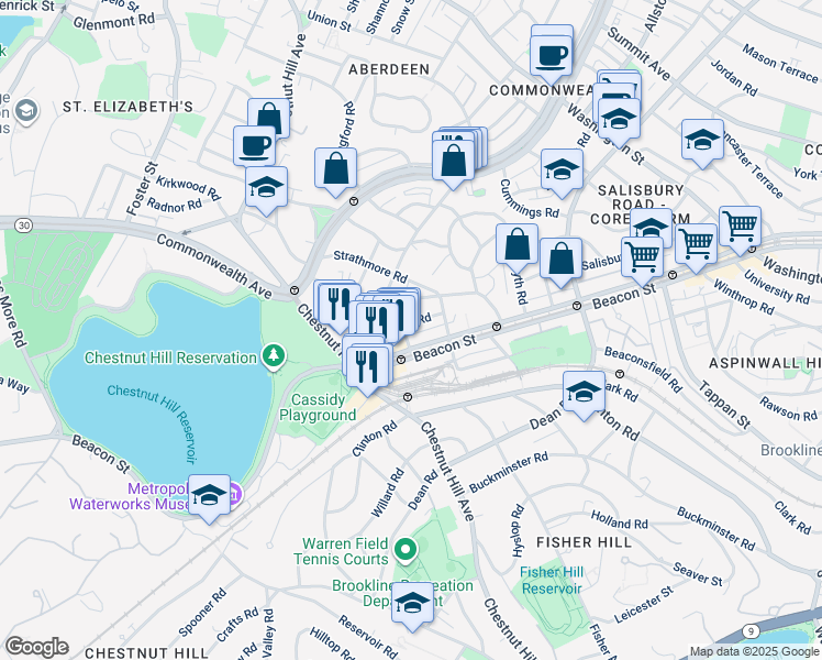 map of restaurants, bars, coffee shops, grocery stores, and more near 4 Ayr Road in Boston