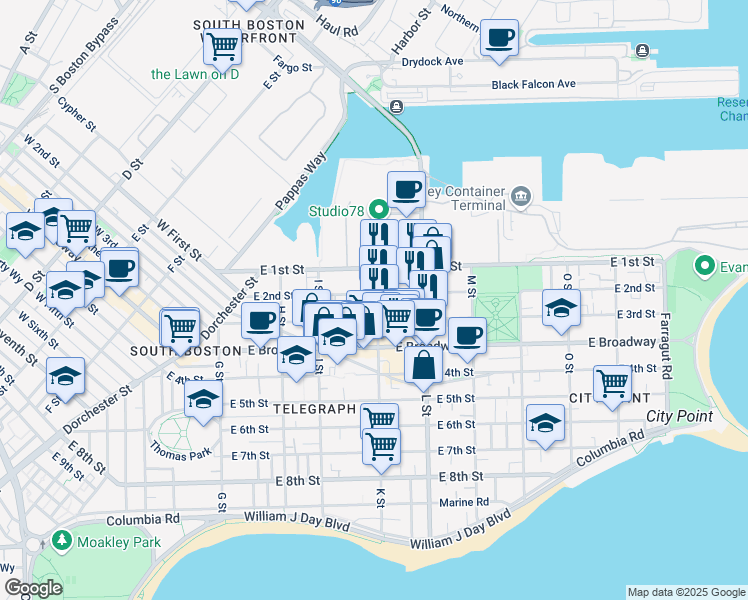 map of restaurants, bars, coffee shops, grocery stores, and more near in Boston