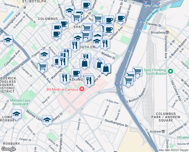map of restaurants, bars, coffee shops, grocery stores, and more near in Boston