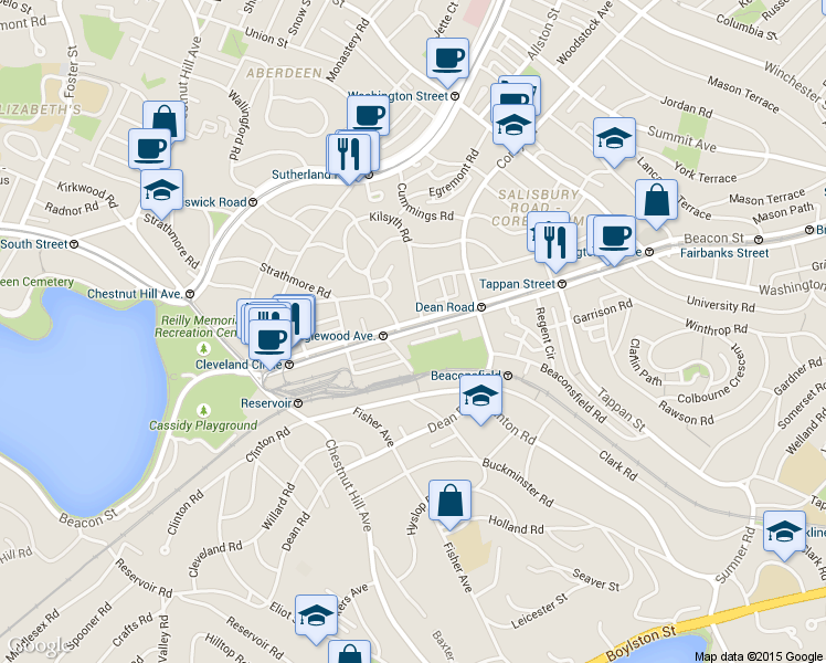 map of restaurants, bars, coffee shops, grocery stores, and more near in Brookline