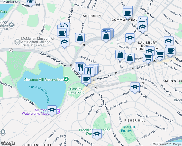 map of restaurants, bars, coffee shops, grocery stores, and more near 104 Englewood Avenue in Boston