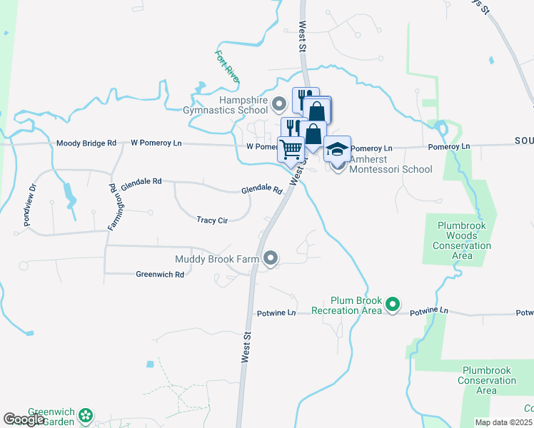 map of restaurants, bars, coffee shops, grocery stores, and more near 559 West Street in Amherst