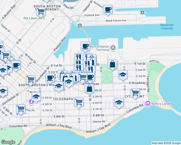 map of restaurants, bars, coffee shops, grocery stores, and more near in Boston