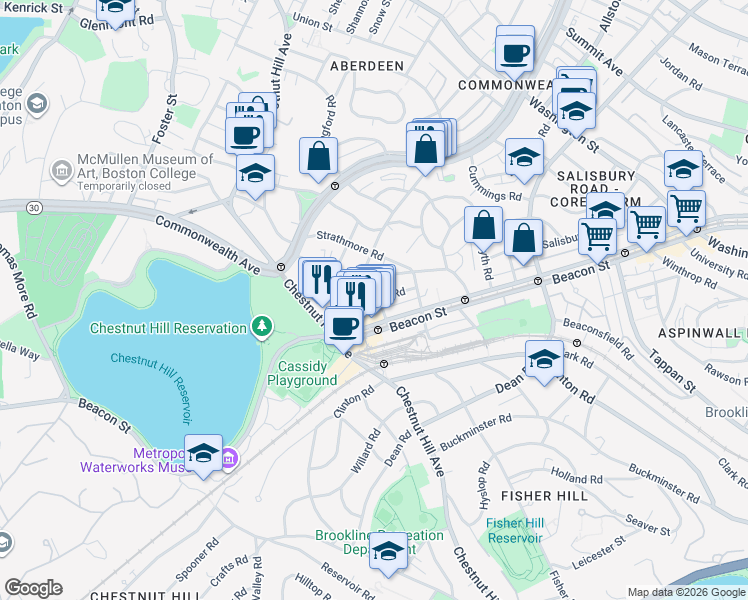 map of restaurants, bars, coffee shops, grocery stores, and more near 104 Englewood Avenue in Boston