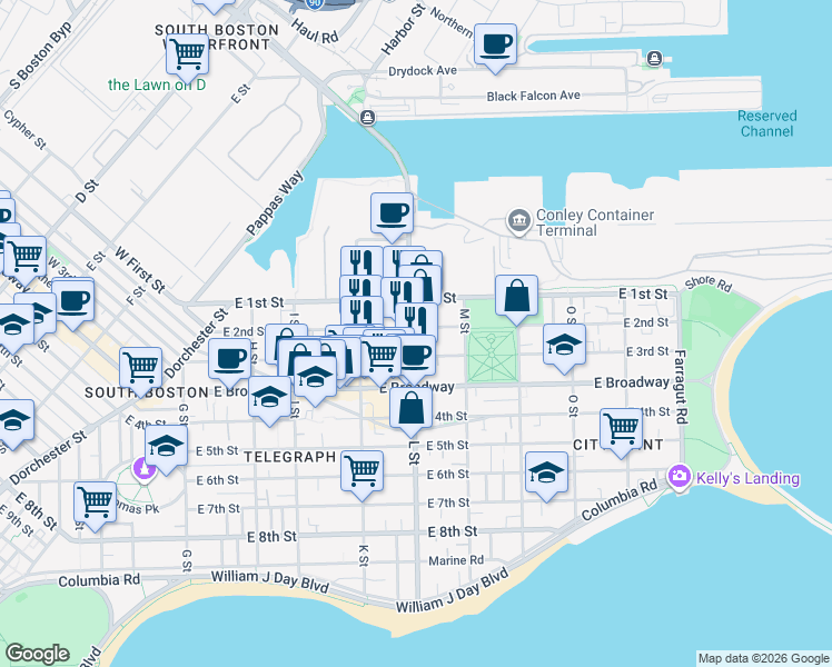 map of restaurants, bars, coffee shops, grocery stores, and more near in Boston