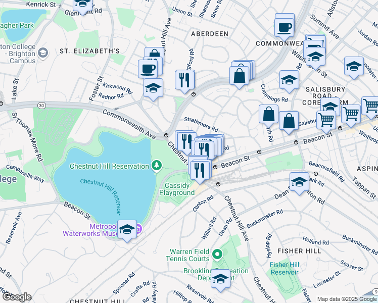 map of restaurants, bars, coffee shops, grocery stores, and more near 4 Chiswick Road in Boston
