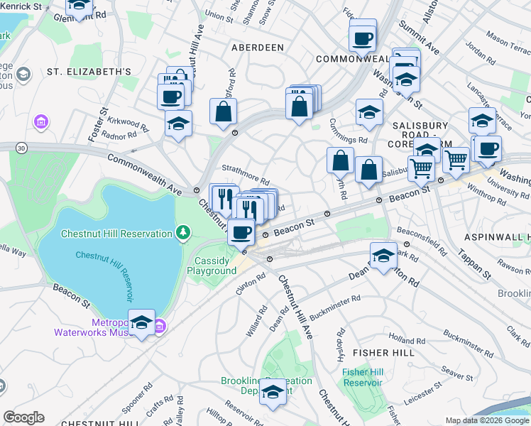 map of restaurants, bars, coffee shops, grocery stores, and more near 104 Englewood Avenue in Boston