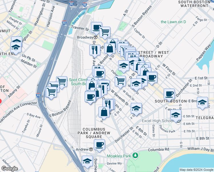 map of restaurants, bars, coffee shops, grocery stores, and more near 52 Constellation Wharf in Boston