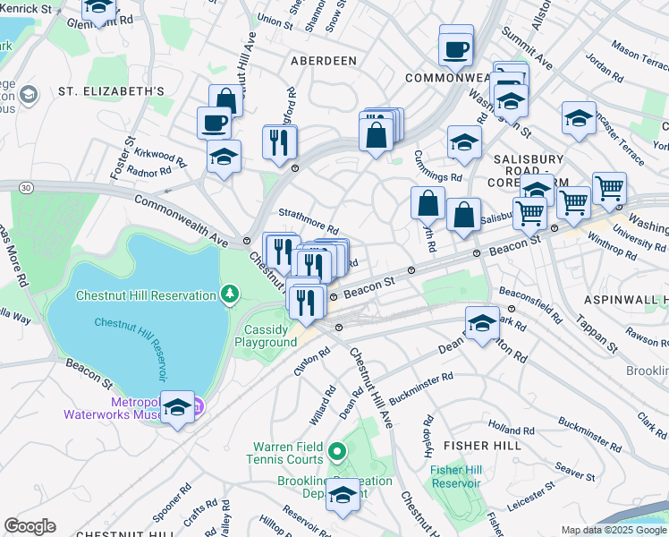 map of restaurants, bars, coffee shops, grocery stores, and more near 104 Englewood Avenue in Boston
