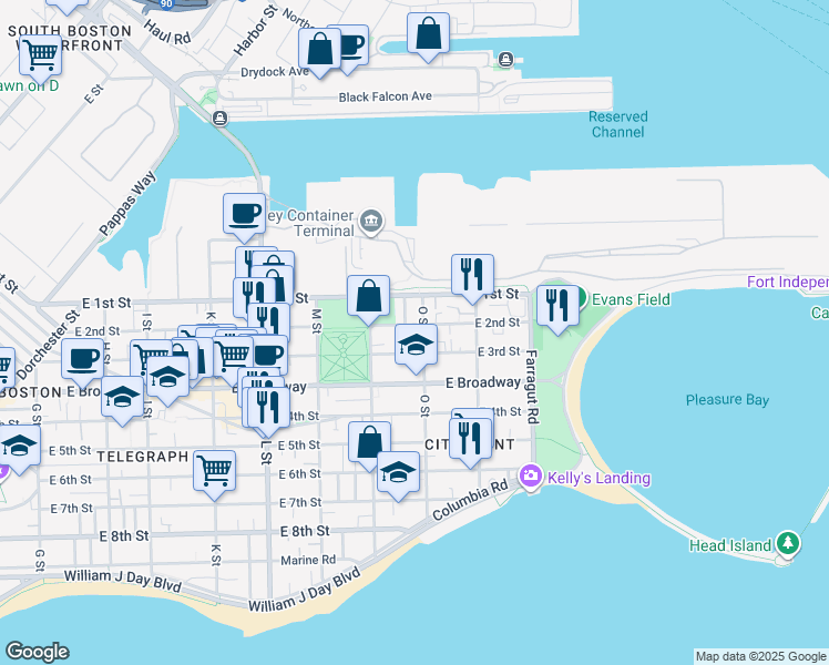 map of restaurants, bars, coffee shops, grocery stores, and more near 27 O Street in Boston