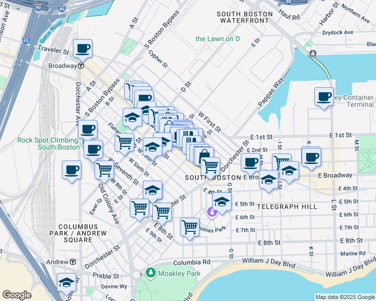 map of restaurants, bars, coffee shops, grocery stores, and more near in Boston
