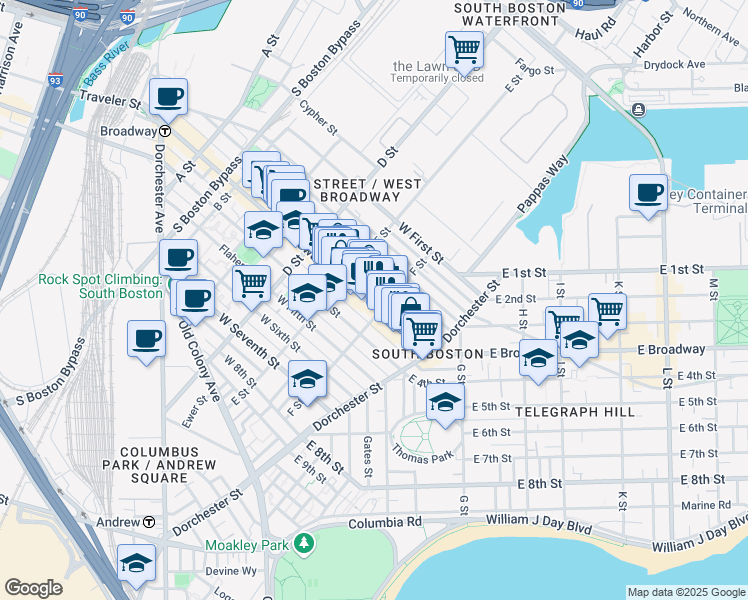 map of restaurants, bars, coffee shops, grocery stores, and more near in Boston