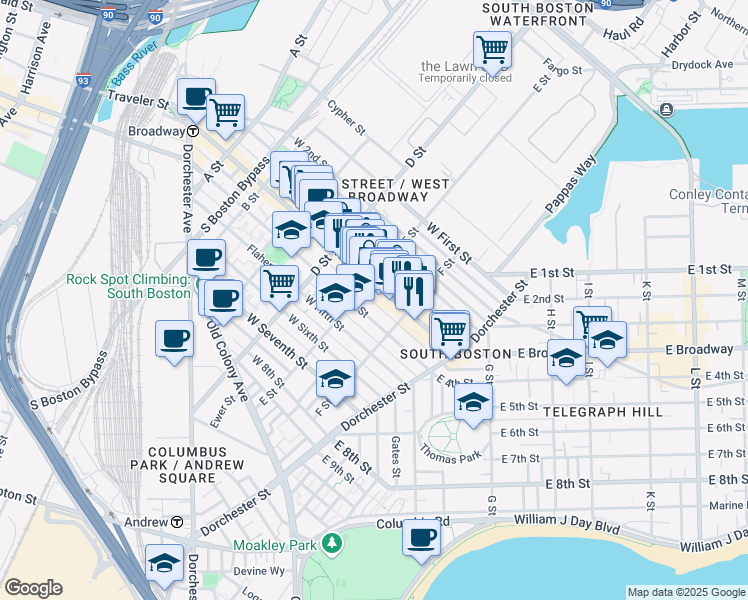 map of restaurants, bars, coffee shops, grocery stores, and more near in Boston