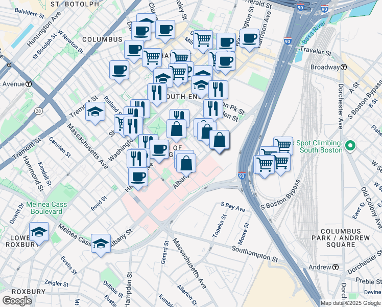 map of restaurants, bars, coffee shops, grocery stores, and more near in Boston
