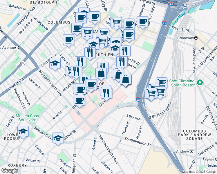 map of restaurants, bars, coffee shops, grocery stores, and more near in Boston