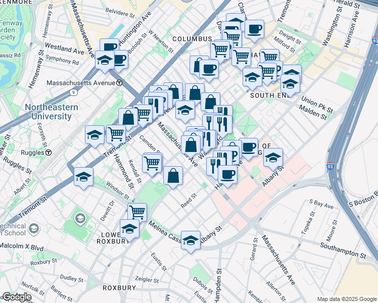 map of restaurants, bars, coffee shops, grocery stores, and more near in Boston