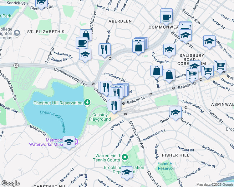 map of restaurants, bars, coffee shops, grocery stores, and more near 104 Englewood Avenue in Boston