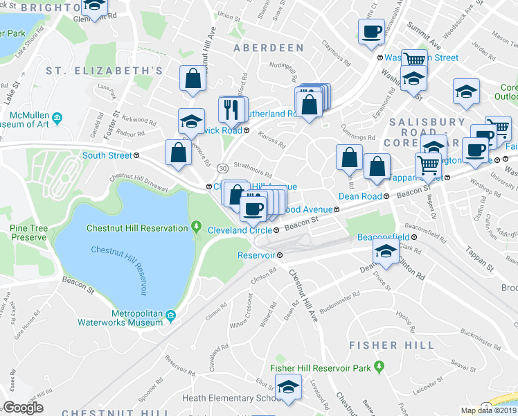 map of restaurants, bars, coffee shops, grocery stores, and more near 104 Englewood Avenue in Boston