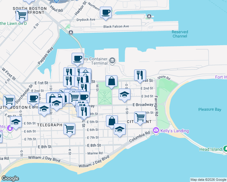 map of restaurants, bars, coffee shops, grocery stores, and more near 40 N Street in Boston