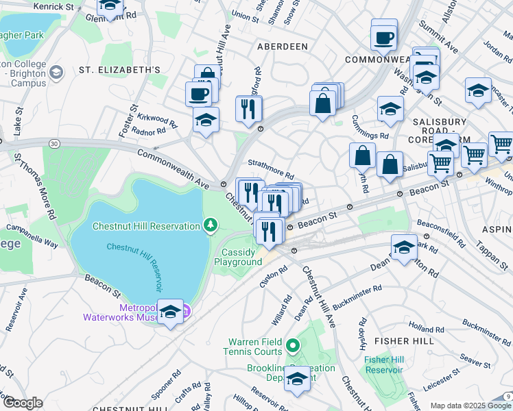 map of restaurants, bars, coffee shops, grocery stores, and more near 4 Chiswick Road in Boston