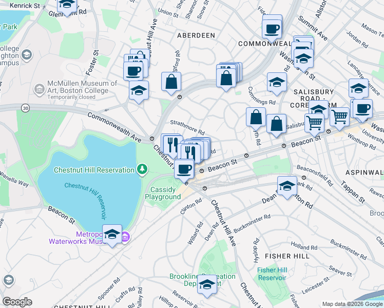 map of restaurants, bars, coffee shops, grocery stores, and more near 104 Englewood Avenue in Boston